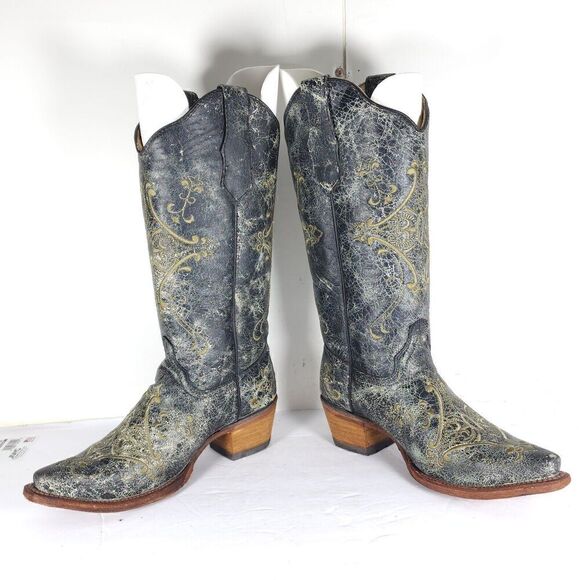 CORRAL Circle G Women’s US6,5M Gray Leather Crackle Distressed Western Boots - Picture 5 of 16